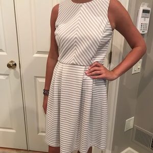 Tan and white striped dress.